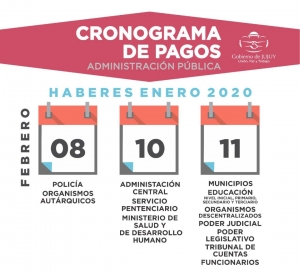 EL CRONOGRAMA DE PAGOS A ESTATALES DAR&Aacute; INICIO EL S&Aacute;BADO 8 DE FEBRERO