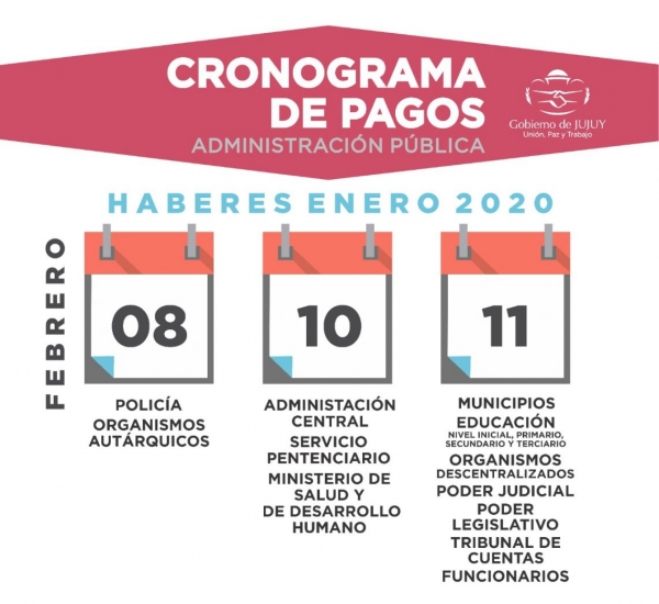 EL CRONOGRAMA DE PAGOS A ESTATALES DAR&Aacute; INICIO EL S&Aacute;BADO 8 DE FEBRERO