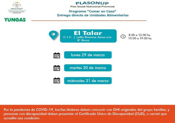 Titulares de El Piquete, Vinalito y El Talar recibir&aacute;n unidades alimentarias
